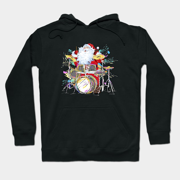 Christmas Santa Claus Playing Drums Hoodie by Daysy1